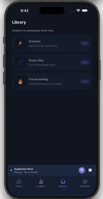 Awakened Mind Pro library screen